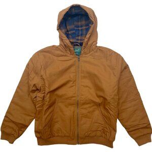 Woolrich Green Label Mens Brown Canvas Hooded Flannel Lined Work Outdoor Jacket